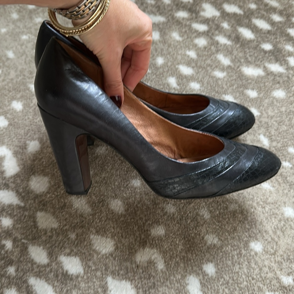 Black leather heels